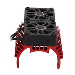 Dual Fan Motor Heatsink, 40‑42mm Brushless Motor Cooling Fan Dual Motor Heatsink Radiator Upgrade Part Accessory for 1/8 Remote Control Car (Red)