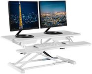 TechOrbits Standing Desk Converter - 37 Inch Adjustable Sit to Stand Up Desk Workstation, MDF Wood, Ergonomic Desk Riser with Keyboard Tray, Desktop Riser for Home Office Computer Laptop, White 37"