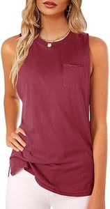 Women's High Neck Tank Top Sleeveless Blouse Plain T Shirts Pocket Cami Summer Tops Large