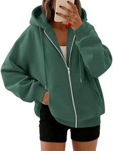 Trendy Queen Womens Zip Up Hoodies Oversized Sweatshirts Fall Fashion Outfits Sweaters Casual Jackets 2024 Winter Clothes Dark Green M