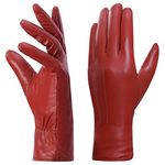 Harssidanzar Leather Gloves For Womens, Winter Warm Fleece Lining Touchscreen Vintage Finished GL018UK5,Red,Size XL