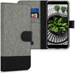 kwmobile Wallet Case Compatible with Google Pixel 3a - Case Fabric and Faux Leather Phone Flip Cover - Grey/Black