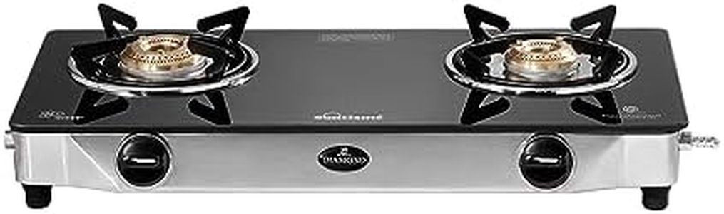 Sunflame Diamond 2 Burner Gas Stove | 1 Medium and 1 Small Brass Burners | 2-Years Product Coverage by Sunflame | Manual Ignition | Ergonomic Knobs | Toughened Glass Top | PAN India Presence