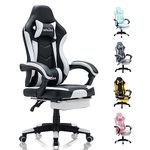 SUKIDA Gamers Choice Gaming Chair - Gaming Chairs for Adults 300lbs, Ergonomic Gamer Gamingchair with Footrest Cool Pc Computer Comfy Leather Swivel Recliner Adjustable Backrest Massage Lumbar, Black