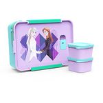 Zak Designs Disney Frozen 2 Reusable Plastic Bento Box with Leak-Proof Seal, Carrying Handle, Microwave Steam Vent, and Individual Containers for Kids' Packed Lunch (3 PCs Set, Anna & Elsa)