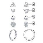 Sterling Silver Stud Earrings Hoop Earring Set for Women 925 Sterling Silver Post Small Piercings Earrings Cubic Zirconia Earrings CZ Huggie Sleeper Hoops Cartilage Earrings Jewellery Gift for Girls