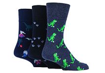 SockShop Gentle Grip Mens Fun Feet Soft Top Novelty Patterned Soft Breathable Cotton Socks in a Multipack of 3Dinosauria 6-11