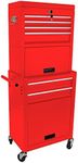 pouseayar 6 Drawer Large Capacity Tool Chest with 4 Wheels, Detachable Tool Storage Cabinet with Bottom Cabinet and one Adjustable Shelf for Garage, Factory, Workshop, Warehouse - Red