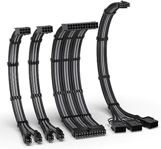 EZDIY-FAB PCIE 5.0 12VHPWR Sleeved Cable Kit, 16AWG Power Supply Cable Extension, PC PSU Sleeved Cable, 24PIN-ATX/(4+4) PIN-EPS/(12+4) PIN to 3X 8 PIN PCIE- RTX4080/4070Ti Extension Cable- Black/Grey