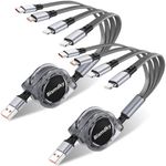 Aywenny Multi Charging Cable 3A 2Pack 4 in 1 Retractable USB Cable Fast Charger Cord with IP/Type C/Micro USB Port for Phone 13 12 11 Xs Xr X/Tablets/Samsung Galaxy/Huawei/Sony/LG/HTC/Ps4 5… (Grey)