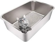 Yangbaga XXL Cat Litter Tray Suit for Two Cats ，High Side Rabbit Litter Tray，Stainless Steel Large Size Cat Litter Box No Odor, Non Stick, Never Bend, Easy to Clean