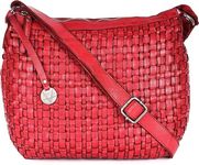 Vilenca Holland 13 Inch Red Genuine Leather Crossbody Sling Bag for Women, Purse for Women Trendy Casual Office Bag with Adjustable Strap
