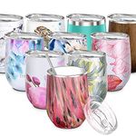 THILY Stainless Steel Insulated Wine Tumbler- Stemless Wine Glass with Lid and Straw, Splash-Proof, Cute Travel Cup for Coffee, Cocktails, Gifts for Women,Men Her, Wife, Watercolor Flower