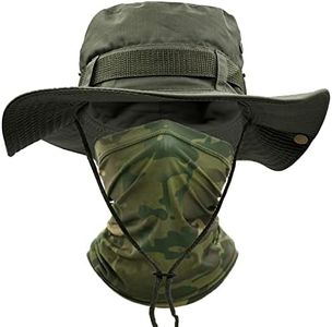 ehsbuy Chapeaux De Pêche pour Hommes Femmes à Large Bord Camo Chapeau Homme Visage Écharpe Camouflage Militaire Armée Chapeau Seau Chapeaux De Soleil Chasse Maille Plage Cap