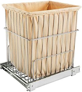 Rev-A-Shelf HRV-1520 S CR Cabinet Floor Mounted Pullout Wire Clothes Laundry Hamper Basket with Liner and Full Extension Slides, Chrome
