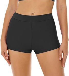 Bellecarrie Women's Swim Shorts High Waisted Bathing Suit Bottoms Tummy Control Swim Boyshorts Full Coverage Boardshort, Black, Large