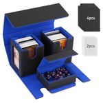 TiMOVO MTG Commander Deck Box, Magnetic Leather Card Deck Case Fits 200+ Double-Sleeved Cards, Card Box with 2 Commander Display & 4 Dividers & Dice Tray Fit YuGiOh TCG CCG Magic Cards, Black & Blue