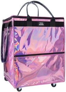 TCOMAKE (Large, Phantom Pink) Reusable Grocery Bag on Wheels, Shopping Bags with Wheels and Handle, Folding Rolling Tote, Zipper Cover, Carries Up to 76 LBS, for Laundry, Picnic