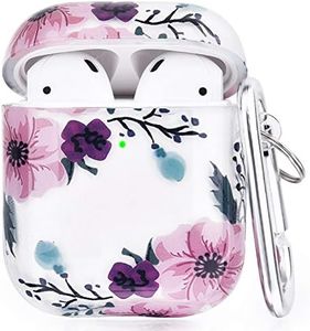 V-MORO Clear Airpods Case Compatible with AirPods 2 & 1 Soft Transparent TPU Apple Airpod Cases Protective Cover Women Men Girls Boys (Pink Flower)