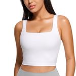 CRZ YOGA Women's Butterluxe Square Neck Sports Bra Padded Wireless Crop Top Gym Workout Tank Tops Camisole with Built in Bra White 12