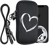 kwmobile Neoprene Phone Bag with Design M - 5.5" - 6 x 3.3 inches (15.2 x 8.3 cm) Strap Holder - Brushed Heart White/Black