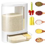 Rice Dispenser, 12KG Rice Container with Measuring Cup Cereal Dispenser, Dual Compartment(8KG +3KG) Rice Dispenser for Rice, Beans, Grains, Small Dry Food