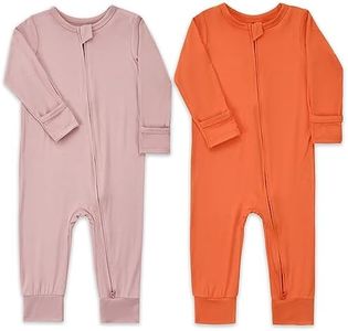 Aablexema Baby Footless Pajamas Zipper with Mitten, Rayon from Bamboo, Infant Long Sleeve Romper Pjs(Coral & Pinkpurple,6-12m)