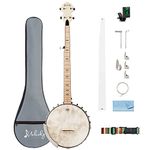 Mulucky 5 String Banjo, Full Size with 24 Brackets, Open Back, Maple Banjos with Remo Head, Geared 5th Tuner, Gift Package with Beginner Kit - MB1101