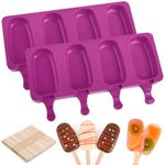 WMKGG Popsicles Molds,Popsicle Silicone Molds Set, 2 PCS Ice Cream Molds with 50 Wooden Sticks for Cake Pop, Ice Pop, Cakesicles (Standard Size/Rose Red)