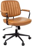 Artswish Mid Century Desk Chair Leather Office Chair Brown Office Desk Chair Home Office Chair with Wheels and Arms