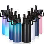 Volhoply 16 OZ Kids Water Bottle Bulk 8 Pack,Insulated Sports Bottles with Straw Lid,Stainless Steel Bottle with Handle Keep Cold & Hot,Double Wall Vacuum Thermo Cups for School(Eight Color,Set of 8)