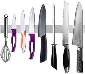 Magnetic Knife Holder for Refrigerator - Larger 17'' Kitchen Strong Magnet Double Sided Stainless Steel Knife Holder Strip for Wall No Drill - Magnetic Knife Rack Wall Mount