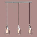 Yosoan Lighting Industrial Modern Vintage Loft Bar 3 Way Pendant Light Fittings Bell Glass Shade Chandelier, Hanging Ceiling 3 Lights Fixture for Dining Room Living Room Restaurant Cafe (Chrome)