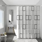 WOODFIB Shower Curtain, 100% PEVA Waterproof Anti-Mould Proof Resistant, Quick-Drying, Washable Bathroom Curtain, Includes 12 Pcs Curtain Hooks, 180 x 200 cm (Plaid)