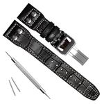 22mm Genuine Leather Watch Band fit for IWC Pilot's Watchs (Silver ButterflyBuckle/Black)