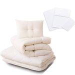 EMOOR Japanese Futon Mattress Set CLASSE (Mattress, Comforter & Pillow) with Covers (White) Twin Made in Japan, Cotton Foldable Floor Sleeping Bed Tatami Mat