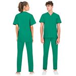 B-well Colombo Unisex Scrub Set, Slip-On Tunic and Slip-On Trousers Set, Medical Doctor Uniform, Medical Uniforms & Scrubs, Medical Work Wear, Thick Fabric, emerald green, S