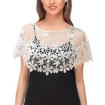 PALAY Lace Shawl Poncho Cape For Women Floral Pattern Capelets Cover Up Wraps Knitted Shrugs For Evening Dress Loose Hollow Out Shawl For Off-Shoulder, Beachwear, Strapless Dress, White