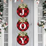 Buffalo Plaid Christmas Wreaths for Front Door - 3pcs Rustic Christmas Decor Joy Signs Wreaths for Door Holiday Xmas Garage Door Wall Decorations Indoor Outdoor