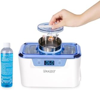 iSonic® DS310-WS+CSGJ01 Miniaturized Commercial Ultrasonic Cleaner with Integrated Stainless Steel Beaker Holder Set, White and Sapphire Blue, with a Bottle of Cleaning Solution