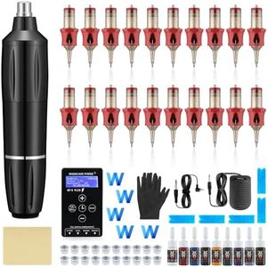 Tattoo Gun Kit - Tattoo Machine Kits Tattoo Supplies Set Tattoo Pen With Tattoo Needles Transfer Paper Suitcase for Tattoo Beginners (black 1)