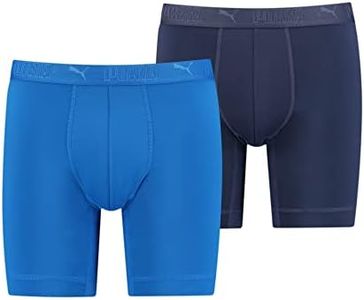 PUMA Men's Sport Microfiber Long Boxer Shorts (Pack of 2), Blue Combo, L