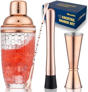 Gbuxska Cocktail Shaker Set - Glass Mixed Drink Shakers Cocktail Set, Martini Shaker with Strainer for Bars, Whiskey, Cocktails (Rose Gold Set)
