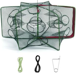 Alwonder Minnow Crab Fish Trap, Foldable Crawfish Crayfish Trap with Luminous Rope and Bait Clip, Crab Traps for Blue Crabs Crawdad Shrimp Lobster, Fishing Bait Trap with 19.7ft Rope 6 Sides 12 Holes