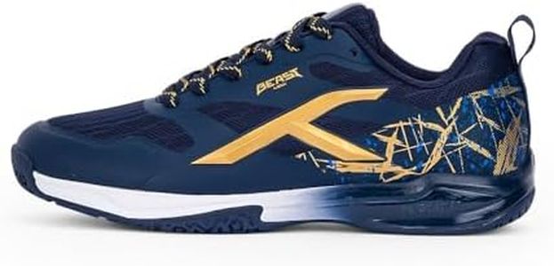 HUNDRED Beast Max Non-Marking Professional Badminton Shoes for Men (Navy/Gold, EU 44/UK 10/US 11) | Material: Polyester/TPU | Suitable for Indoor Tennis/Squash/Table Tennis/Basketball & Padel