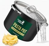 Cooler Kitchen Black Pasta Pot with Strainer Lid - 5.2 Litre Large Spaghetti Pot - Twist & Lock for Easy Drain & No Colander Or Strainer Basket Insert Needed - Dishwasher Safe Pots