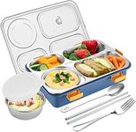 Brand Conquer Lunch Boxes for Adults - Lunch Box for Kids with Spoon & Fork - Durable Perfect Size for On-The-Go Meal, BPA-Free and Food 4 Compartment Stainless Steel (4 Compartment, Blue)