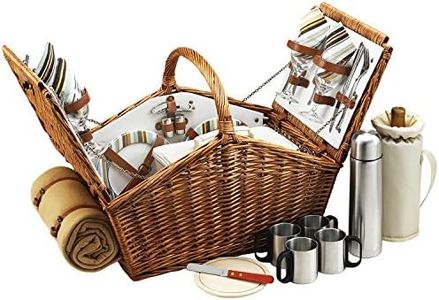 Picnic at Ascot Huntsman English-Style Willow Picnic Basket with Service for 4, Coffee Set and Blanket- Designed, Assembled & Quality Approved in the USA