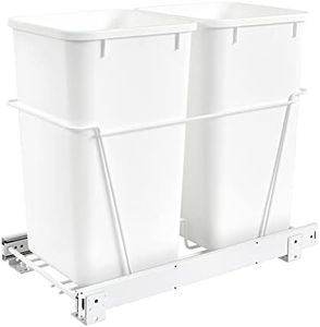 Rev-A-Shelf RV-15PB-2 S Double 27-Quart Chrome Wire Bottom Mount Pullout Kitchen Waste Trash Can Container Bin with Full-Extension Slides, White
