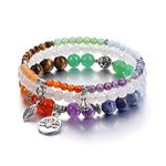 JSDDE Chakra Crystal Bracelets for Women Healing Crystals Gemstone Beads Stretch Bracelet Yoga Reiki Set of 3pcs Bracelets Gift